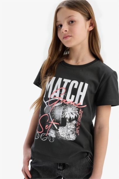 T-shirt à manches courtes avec col rond et imprimé pour fille