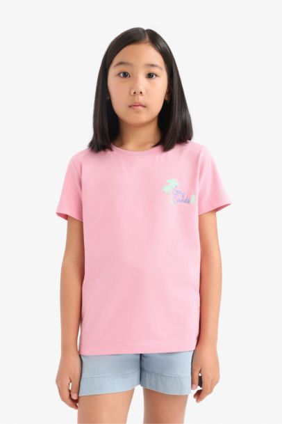 T-shirt imprimé à col rond et manches courtes pour fille