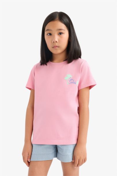 T-shirt imprimé à col rond et manches courtes pour fille