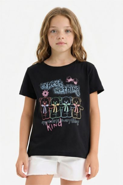 Girl Regular Fit Crew Neck Anime Print T-Shirt