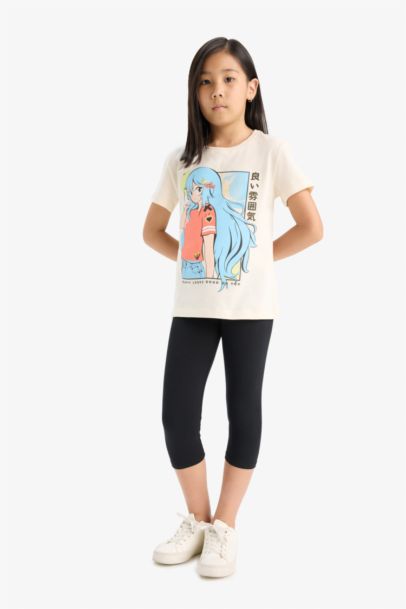 T-shirt imprimé Anime à col rond et manches courtes pour fille