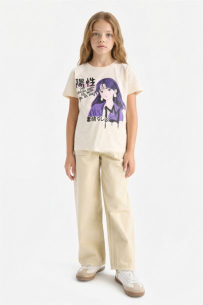 Girl Regular Fit Crew Neck Anime Print T-Shirt