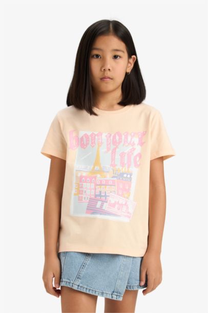 Girl Regular Fit Crew Neck Anime Printed T-Shirt