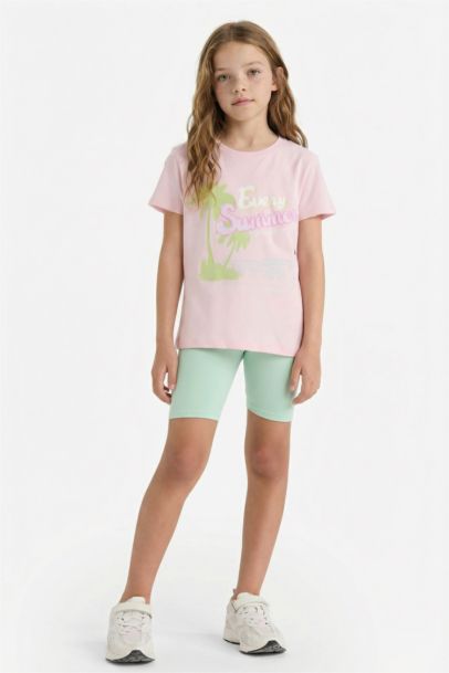 T-shirt imprimé à col rond et manches courtes pour fille