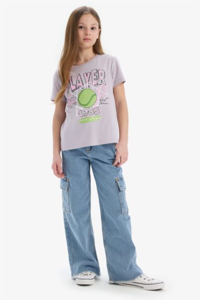 Girl Crew Neck Anime Printed Short Sleeve T-Shirt