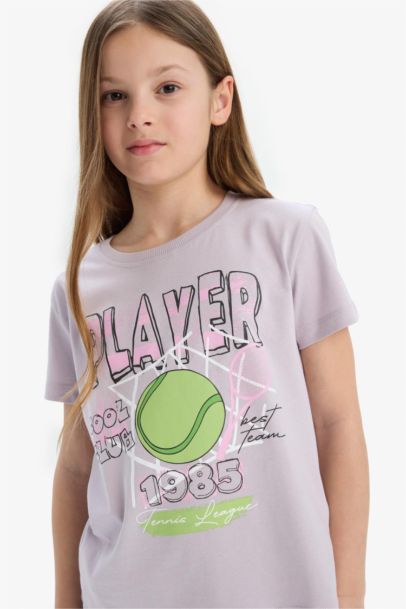 Girl Crew Neck Anime Printed Short Sleeve T-Shirt