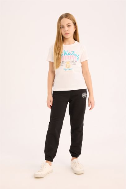 T-shirt imprimé à col rond et manches courtes pour fille