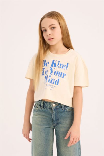 T-shirt imprimé à col rond pour fille