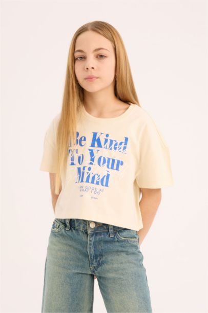 T-shirt imprimé à col rond pour fille