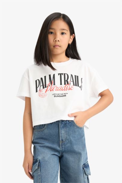 Girl Crew Neck Printed Short Sleeve T-Shirt