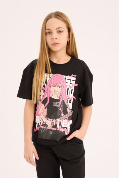 T-shirt imprimé à manches courtes et col rond pour fille