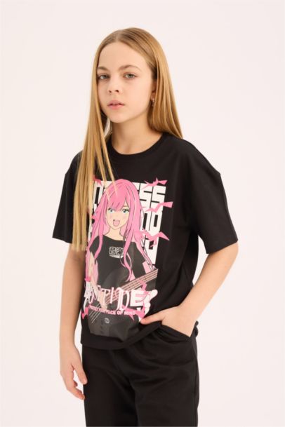 T-shirt imprimé à manches courtes et col rond pour fille