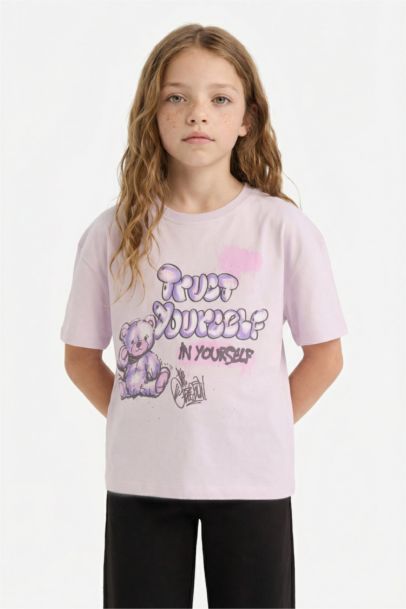 Girl Relax Fit Crew Neck Slogan Printed T-Shirt