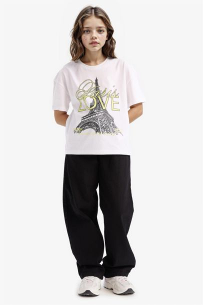 Girl Relax Fit Crew Neck Slogan Printed T-shirt