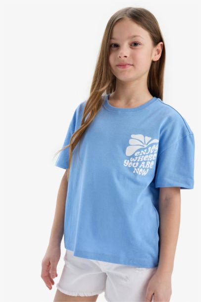 T-shirt imprimé au dos à col rond Coupe décontractée pour fille