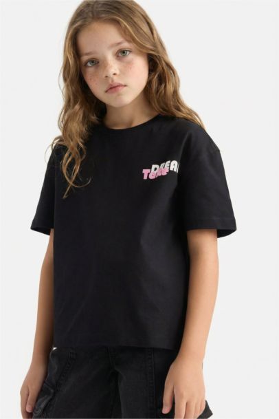 Girl Relax Fit Back Printed Crew Neck T-Shirt