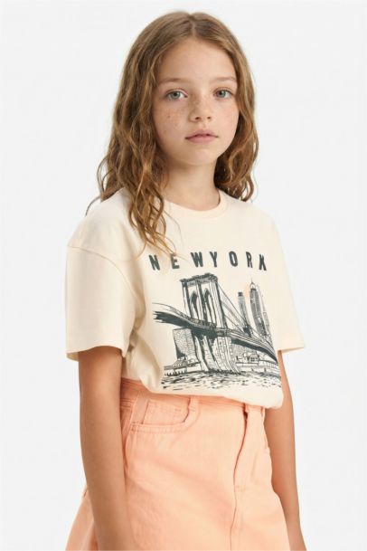 Girl Relax Fit Crew Neck Printed T-Shirt