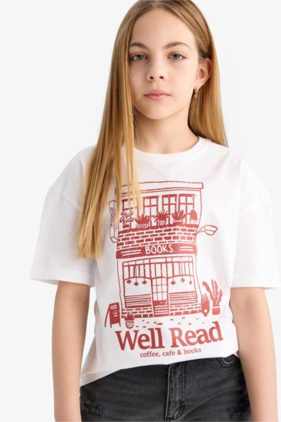 Girl Relax Fit Crew Neck Printed Short Sleeve T-Shirt