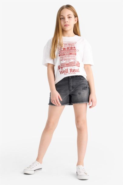 Girl Relax Fit Crew Neck Printed Short Sleeve T-Shirt