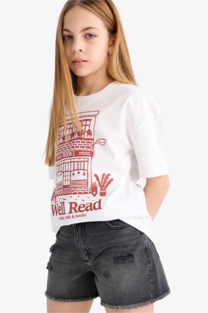Girl Relax Fit Crew Neck Printed Short Sleeve T-Shirt