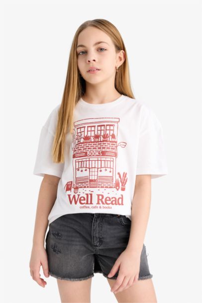 Girl Relax Fit Crew Neck Printed Short Sleeve T-Shirt