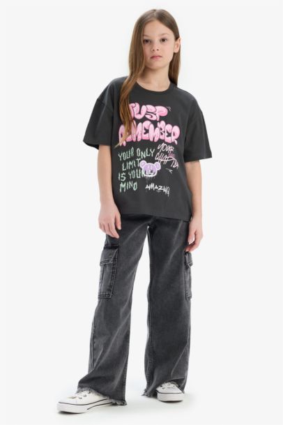 T-shirt oversize imprimé à col rond pour fille