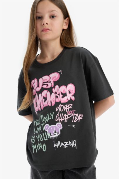 T-shirt oversize imprimé à col rond pour fille