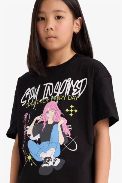 Girl Oversize Fit Crew Neck Printed Short Sleeve T-Shirt