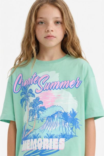 T-shirt oversize imprimé à col rond et manches courtes pour fille