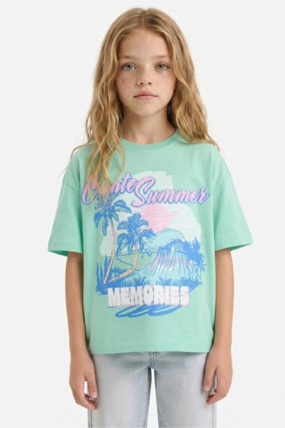 T-shirt oversize imprimé à col rond et manches courtes pour fille