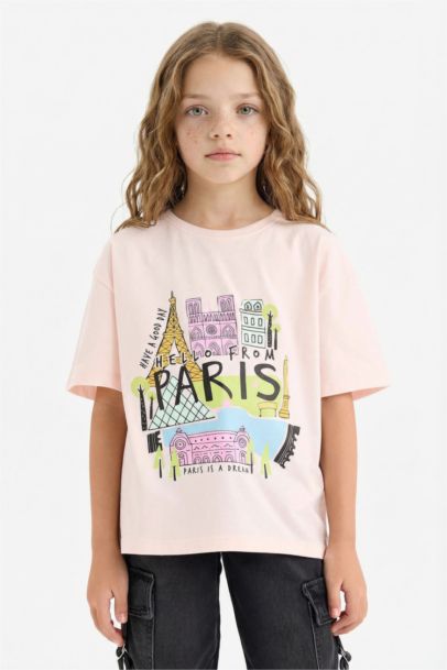 Girl Oversize Fit Crew Neck Slogan Printed T-shirt