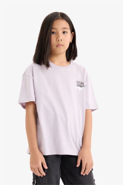 Girl Oversize Fit Slogan Printed T-Shirt