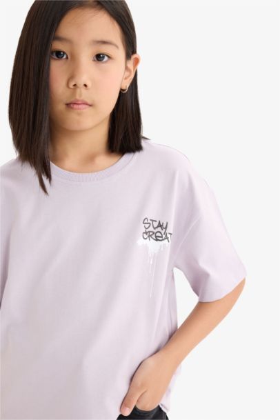 Girl Oversize Fit Slogan Printed T-Shirt