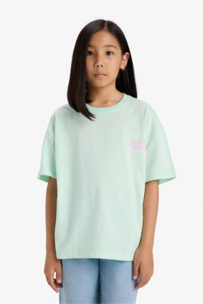 Girl Oversize Fit Crew Neck Back Printed T-Shirt