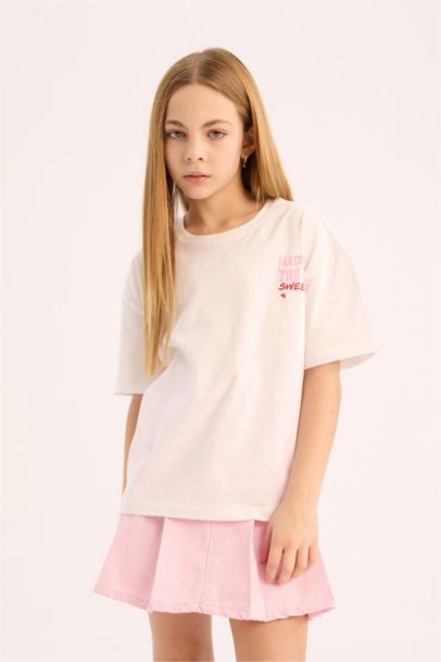 Girl Oversize Fit Crew Neck Slogan Printed T-Shirt