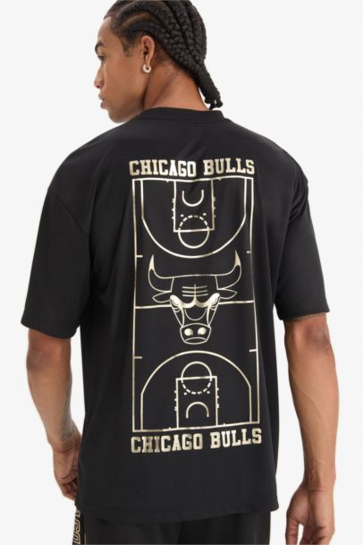 NBA Chicago Bulls Oversize Geniş Kalıp Bisiklet Yaka Sırt Baskılı Kısa Kollu Tişört