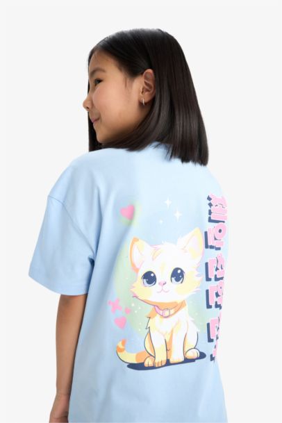 تيشيرت بناتي نص ردن اوفر سايز بطبعة من الخلف