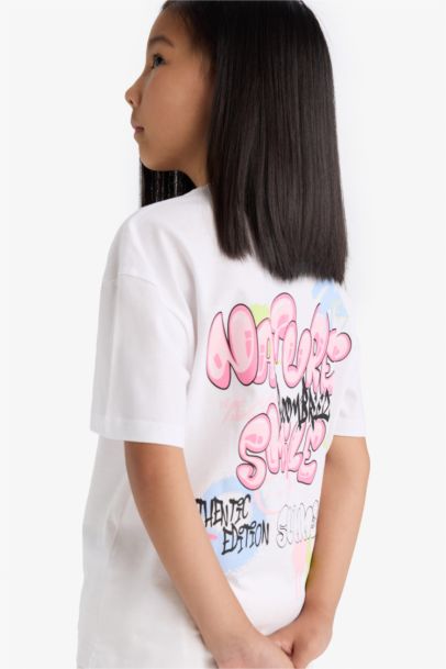 Girl Oversize Fit Crew Neck Back Printed T-Shirt