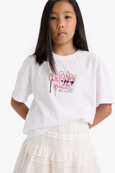 Girl Oversize Fit Crew Neck Back Printed T-Shirt