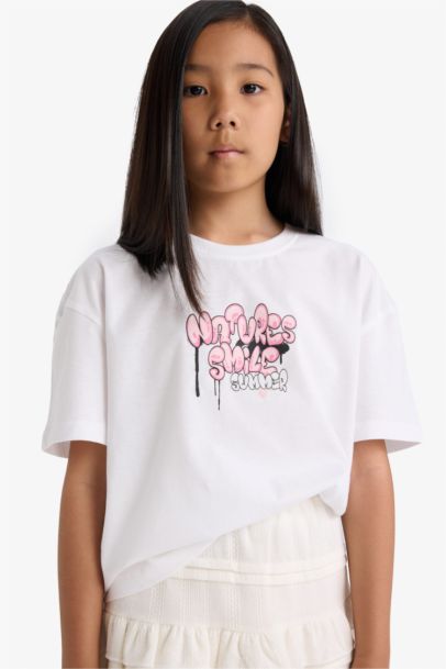 Girl Oversize Fit Crew Neck Back Printed T-Shirt