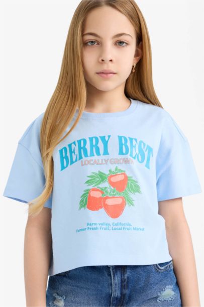 Girl Crew Neck Slogan Printed Short Sleeve T-shirt