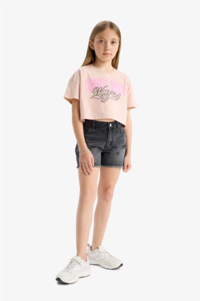 Girl Crew Neck Short Sleeve Crop T-Shirt