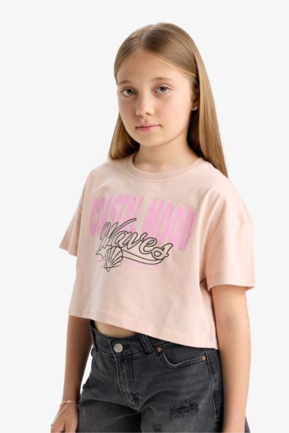 Girl Crew Neck Short Sleeve Crop T-Shirt