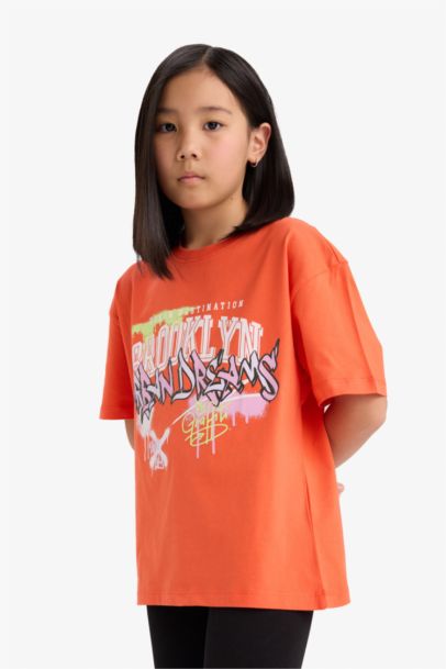 T-shirt oversize imprimé à col rond et manches courtes pour fille