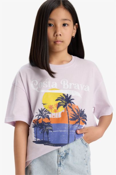 تيشيرت بناتي نص ردن اوفر سايز بياخة مستديرة