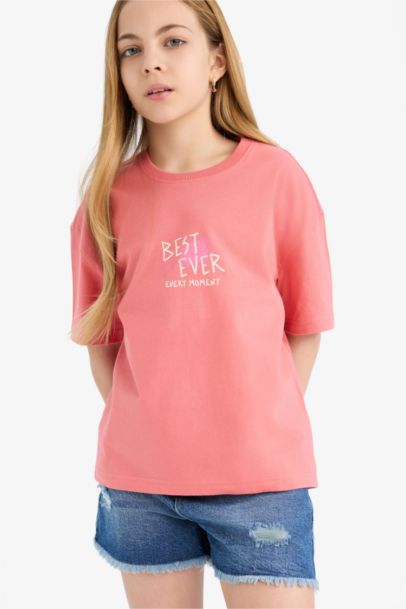 Girl Relax Fit Crew Neck Short Sleeve T-shirt