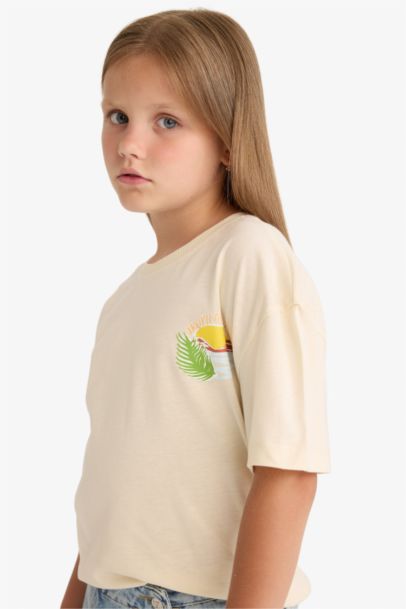 Girl Relax Fit Crew Neck Back Printed T-Shirt