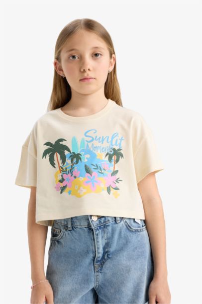 Girl Crew Neck Short Sleeve Crop T-Shirt