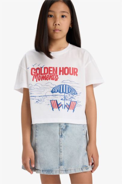 Girl Boxy Fit Crew Neck Animal Patterned T-Shirt