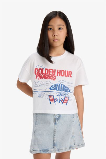 Girl Boxy Fit Crew Neck Animal Patterned T-Shirt